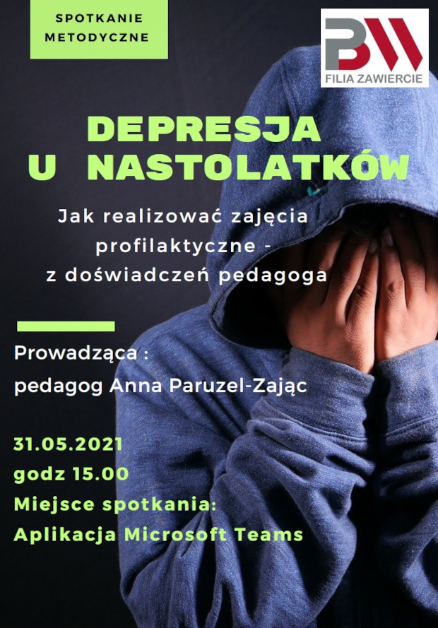 Spotkanie metodyczne Depresja u&nbsp;nastolatków - plakat informacyjny
